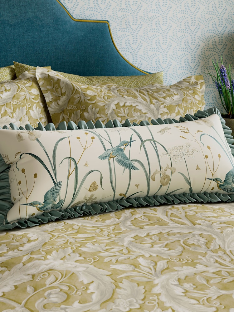 Sanderson Gold Teal Tila 100% Linen Cushion - Image 1 of 5