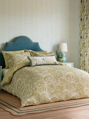Sanderson Gold Teal Tila 100% Linen Cushion - Image 3 of 5