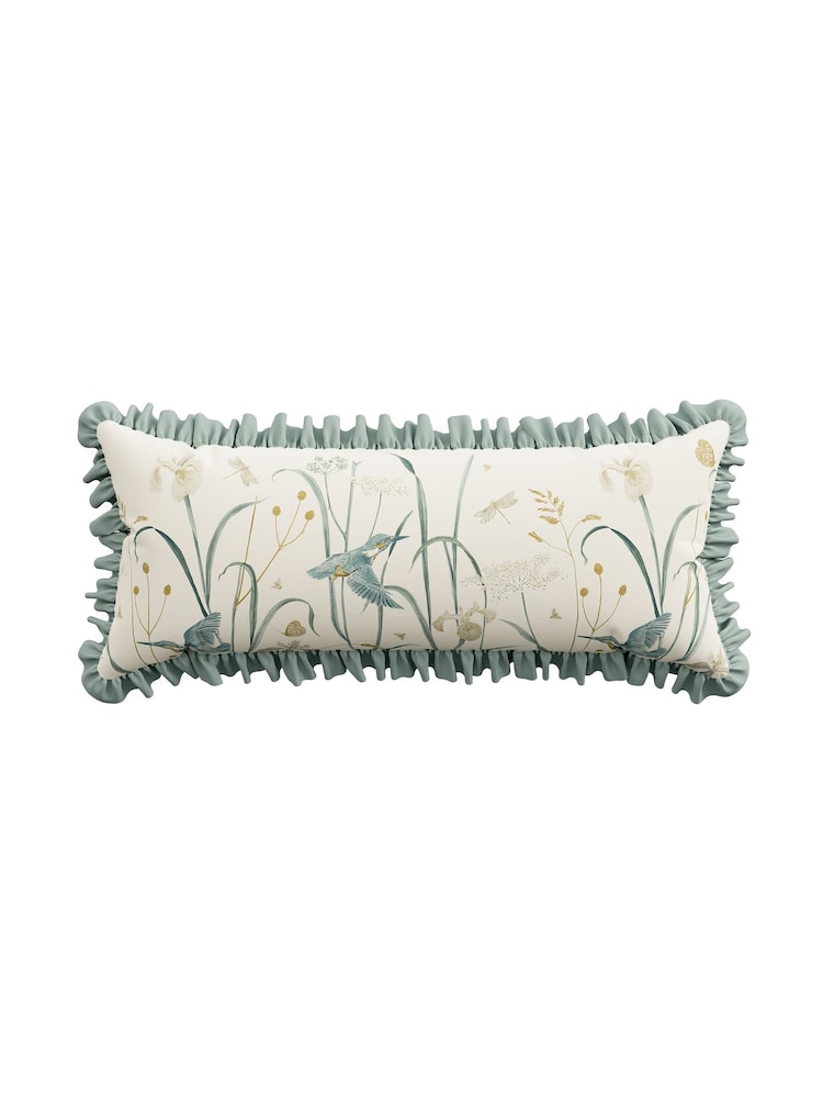 Sanderson Gold Teal Tila 100% Linen Cushion - Image 5 of 5