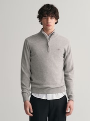 GANT Grey Melange Superfine Lambswool Quarter Zip Jumper - Image 1 of 5