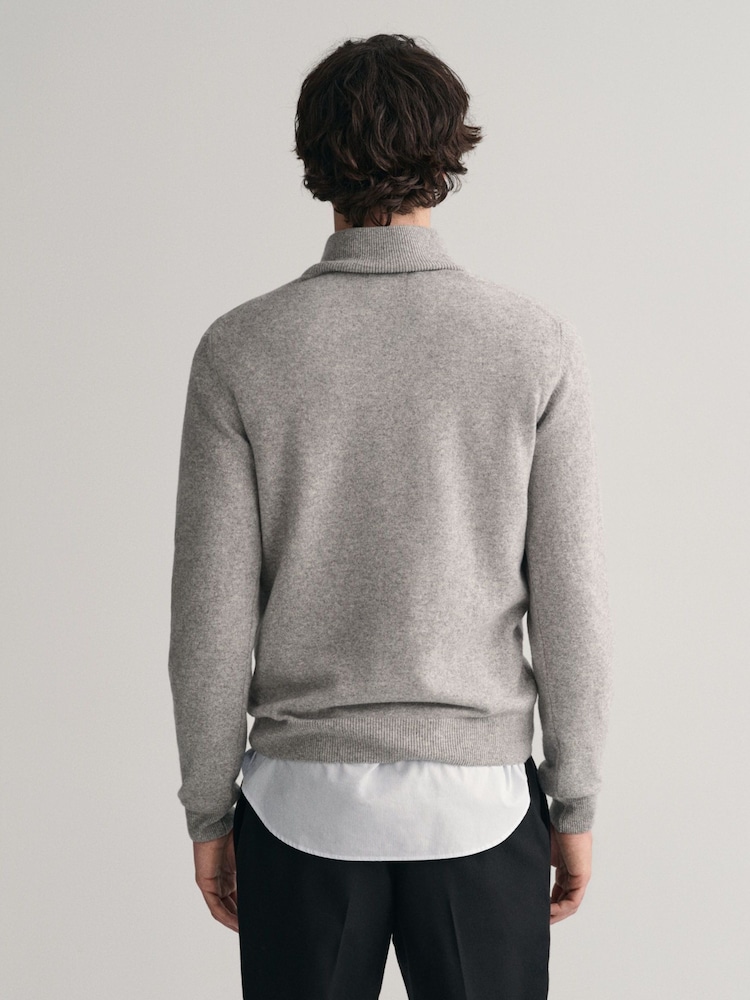 GANT Grey Melange Superfine Lambswool Quarter Zip Jumper - Image 2 of 5