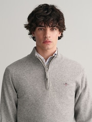 GANT Grey Melange Superfine Lambswool Quarter Zip Jumper - Image 4 of 5