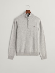 GANT Grey Melange Superfine Lambswool Quarter Zip Jumper - Image 5 of 5