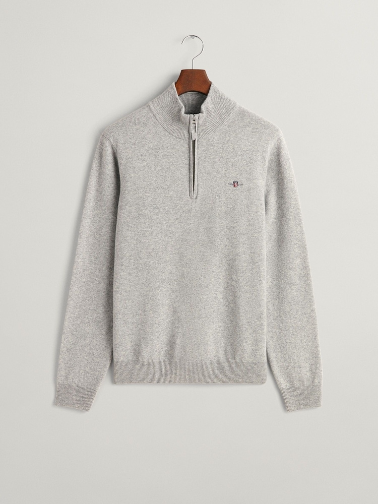 GANT Grey Melange Superfine Lambswool Quarter Zip Jumper - Image 5 of 5