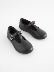 Black Wide Fit (G) Junior Leather T-Bar Shoes - Image 1 of 5