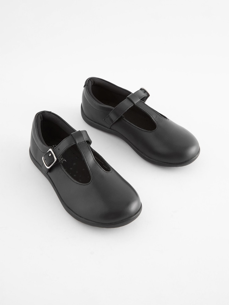 Black Wide Fit (G) Junior Leather T-Bar Shoes - Image 1 of 5