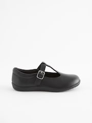 Black Wide Fit (G) Junior Leather T-Bar Shoes - Image 2 of 5