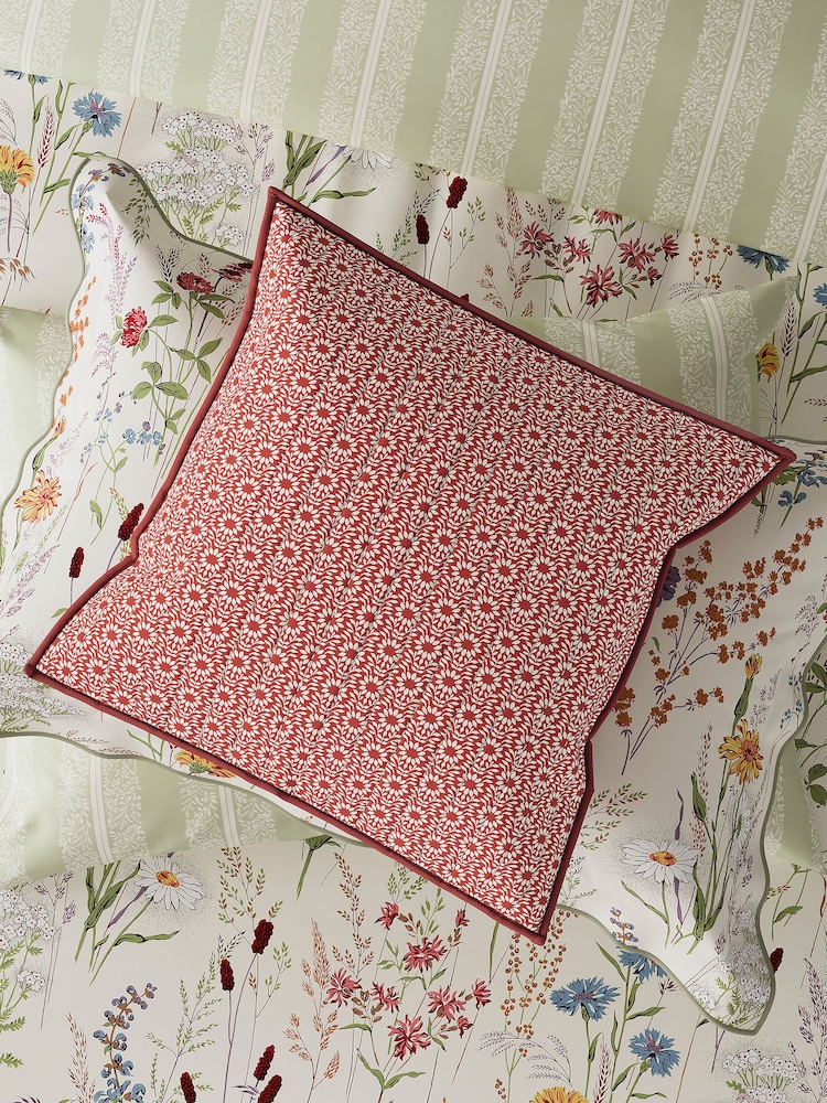 V&A Red Rosalie 100% Cotton Cushion - Image 1 of 6