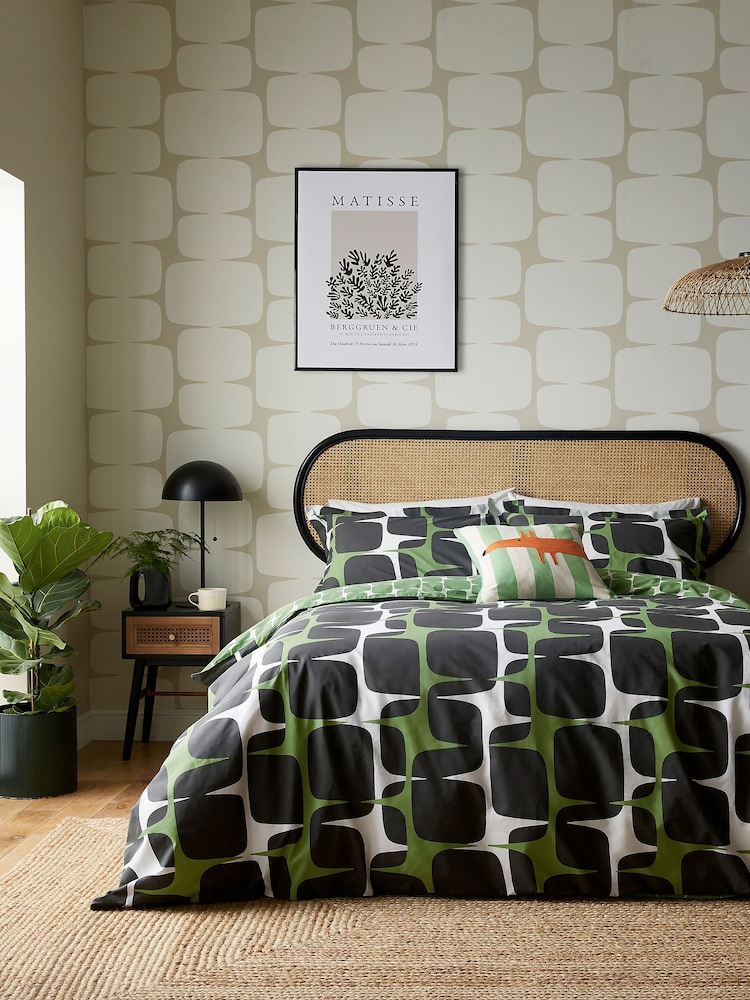 Scion Green Going 100% Cotton Lohka Duvet Cover and Pillowcase Set - Image 1 of 4