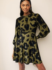 Green Animal Long Sleeve Mini Dress - Image 1 of 7