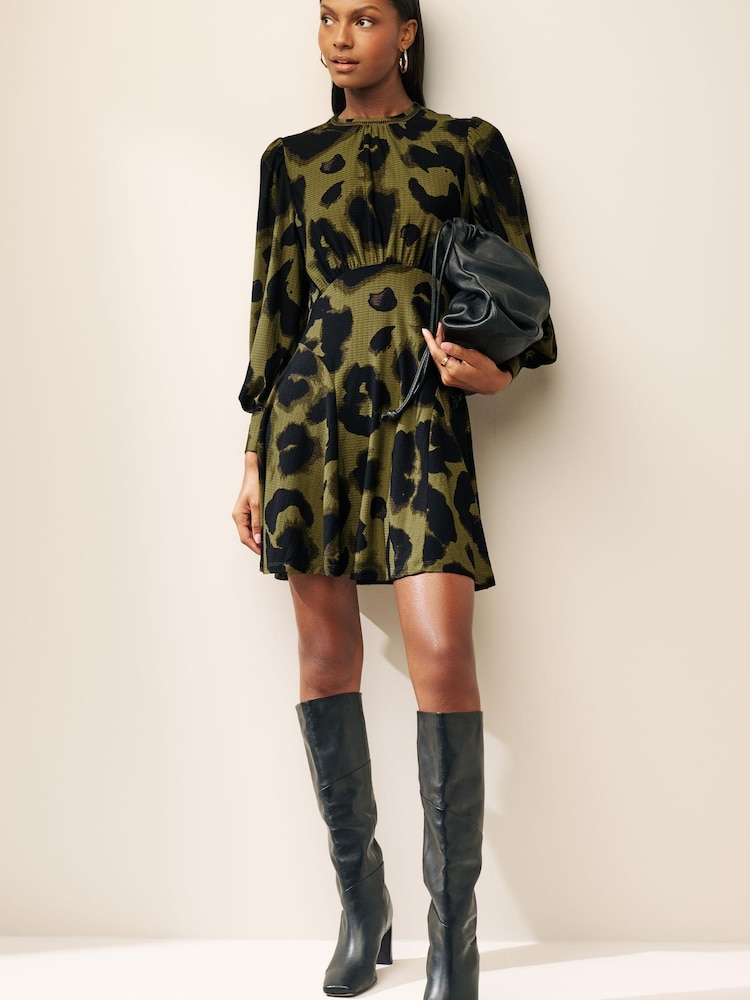 Green Animal Long Sleeve Mini Dress - Image 2 of 7