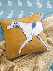 Joules Gold Honey Hound 100% Cotton Cushion - Image 1 of 5