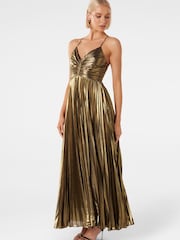 Forever New Gold Gabriella Metallic Pleated Maxi Dress - Image 3 of 4