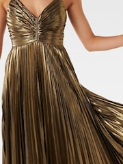 Forever New Gold Gabriella Metallic Pleated Maxi Dress - Image 4 of 4