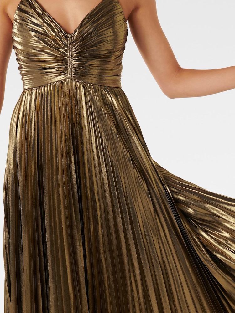 Forever New Gold Gabriella Metallic Pleated Maxi Dress - Image 4 of 4