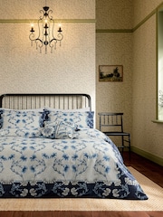 V&A Indigo Blue Scrolling Carnation 100% Cotton Duvet Cover and Pillowcase Set - Image 1 of 4