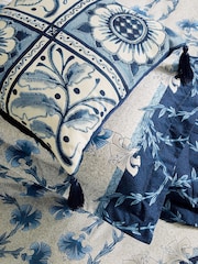 V&A Indigo Blue Scrolling Carnation 100% Cotton Duvet Cover and Pillowcase Set - Image 3 of 4