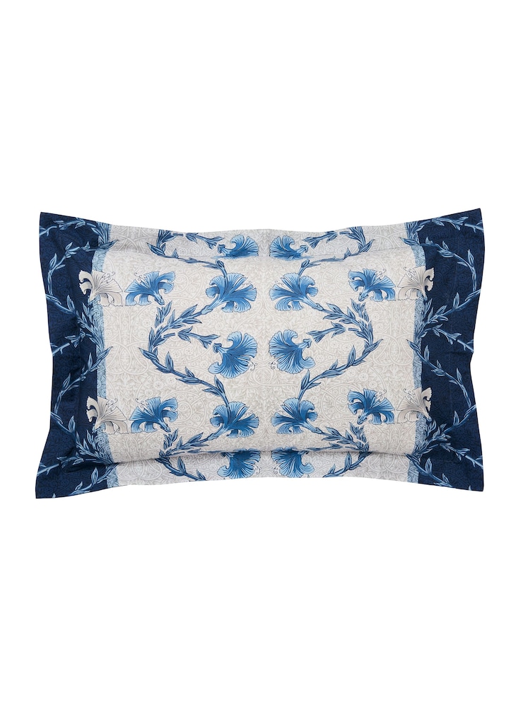V&A Indigo Blue Scrolling Carnation 100% Cotton Duvet Cover and Pillowcase Set - Image 4 of 4