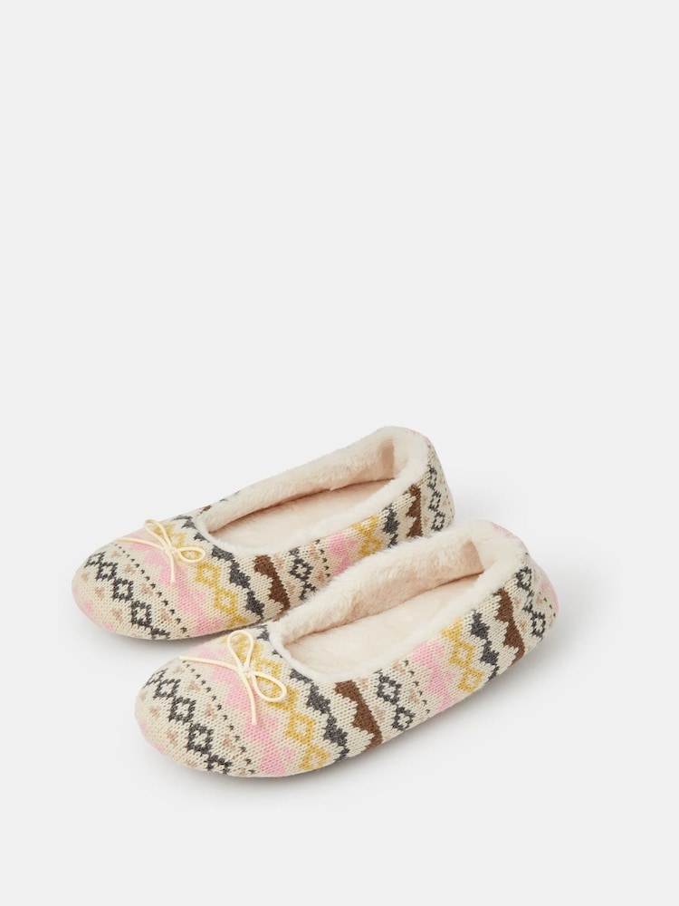 Accessorize White Fair Isle Ballet Flat Slippers - Image 1 of 2 Accessorize White Fair Isle Ballet Flat Slippers - Image 1 of 2