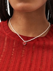 Red Heart Pearl Short Necklace - Image 2 of 5