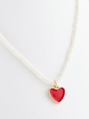 Red Heart Pearl Short Necklace - Image 3 of 5