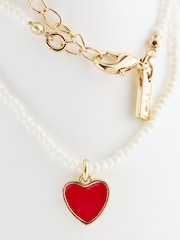 Red Heart Pearl Short Necklace - Image 4 of 5