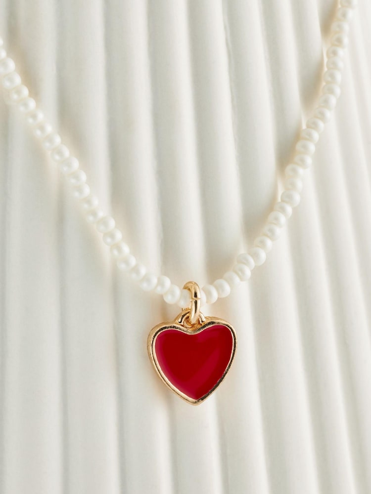 Red Heart Pearl Short Necklace - Image 5 of 5