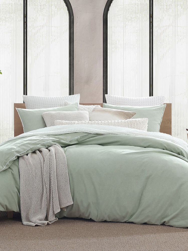 DKNY Sage Pure Washed Linen Duvet Cover and Pillowcase Set - Image 1 of 4
