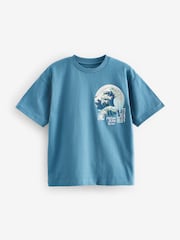 Teal Blue Wave Backprint Relaxed Fit Short Sleeve Graphic T-Shirt (3-16yrs) - Image 1 of 3