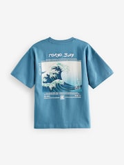 Teal Blue Wave Backprint Relaxed Fit Short Sleeve Graphic T-Shirt (3-16yrs) - Image 2 of 3