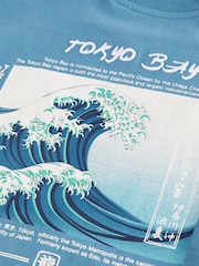 Teal Blue Wave Backprint Relaxed Fit Short Sleeve Graphic T-Shirt (3-16yrs) - Image 3 of 3