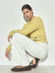 Yellow Lace Trim Long Sleeve Knit Cardigan - Image 2 of 7
