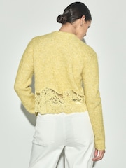 Yellow Lace Trim Long Sleeve Knit Cardigan - Image 3 of 7