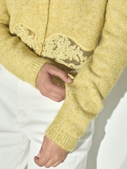 Yellow Lace Trim Long Sleeve Knit Cardigan - Image 4 of 7