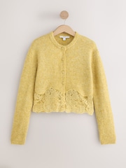 Yellow Lace Trim Long Sleeve Knit Cardigan - Image 5 of 7