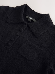 Black Short Sleeve Knitted Polo Top With Wool - Image 3 of 3