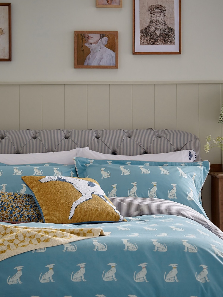 Joules Blue Blockprint 100% Cotton Dogs Duvet Cover and Pillowcase Set - Image 2 of 5