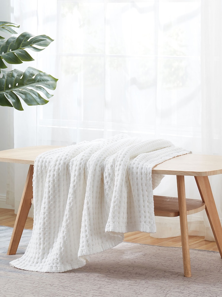 DKNY White Pure Waffle 100% Cotton Throw - Image 1 of 3