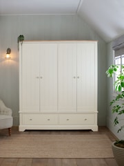 Chalk White Hampton Painted Oak 4 door, 2 drawers Wardrobe - Image 1 of 10