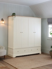 Chalk White Hampton Painted Oak 4 door, 2 drawers Wardrobe - Image 2 of 10