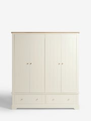 Chalk White Hampton Painted Oak 4 door, 2 drawers Wardrobe - Image 5 of 10