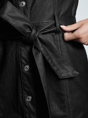 Black Coated Denim Mini Belted Shirt Dress - Image 5 of 7