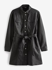 Black Coated Denim Mini Belted Shirt Dress - Image 6 of 7
