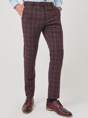 Burgundy Red Skinny Fit Trimmed Check Suit: Trousers - Image 1 of 5