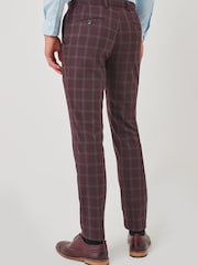 Burgundy Red Skinny Fit Trimmed Check Suit: Trousers - Image 2 of 5