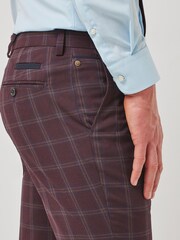 Burgundy Red Skinny Fit Trimmed Check Suit: Trousers - Image 3 of 5
