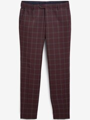 Burgundy Red Skinny Fit Trimmed Check Suit: Trousers - Image 4 of 5