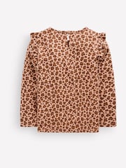 Boden Brown Frill Sleeve Slub Top - Image 1 of 3