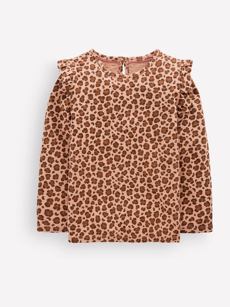 Boden Brown Frill Sleeve Slub Top - Image 2 of 3 Boden Brown Frill Sleeve Slub Top - Image 2 of 3