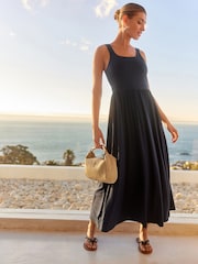 Navy Jersey Waisted Summer Dress - Image 1 of 6
